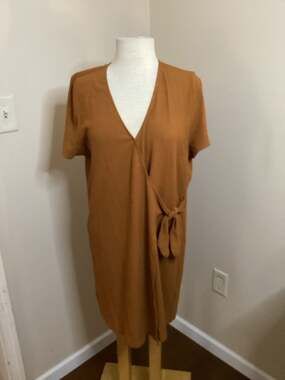 Madewell Texture & Thread Short-Sleeve Side-Tie Dress in Burnt Orange